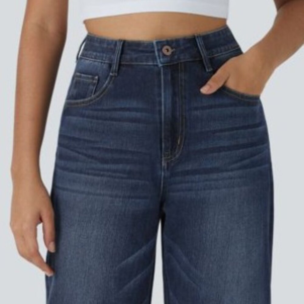 Halara Flex™ High Waisted Multiple Pockets Rolled Hem Wide Leg Washed Stretchy K